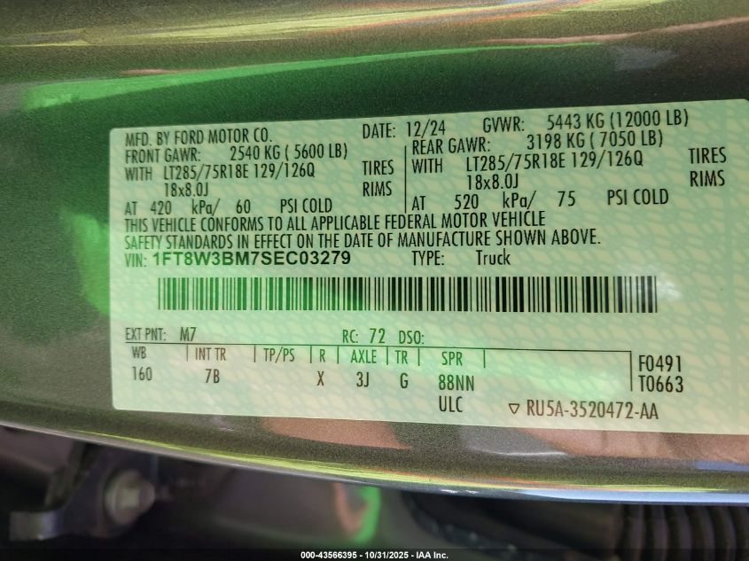 2025 Ford F-350 Platinum VIN: 1FT8W3BM7SEC03279 Lot: 43566395