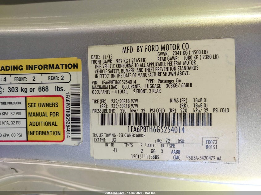 2016 FORD MUSTANG ECOBOOST - 1FA6P8TH6G5254014