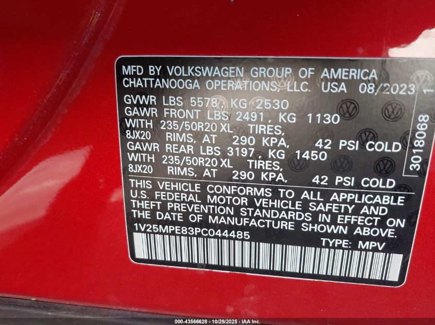 2023 Volkswagen Id.4 S VIN: 1V25MPE83PC044485 Lot: 43566628