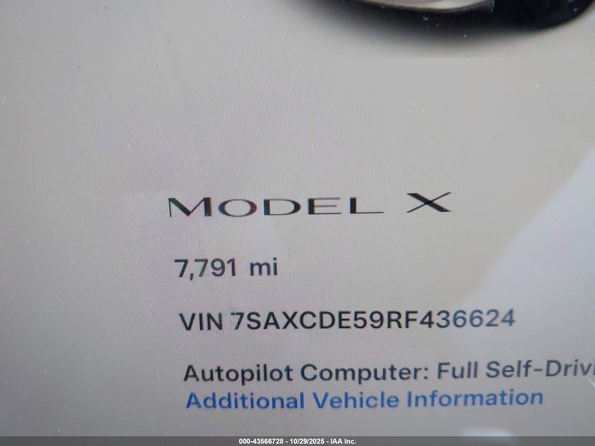 2024 Tesla Model X Long Range VIN: 7SAXCDE59RF436624 Lot: 43566728