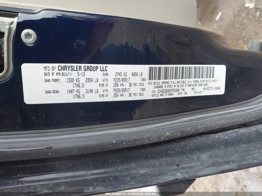 2013 DODGE GRAND CARAVAN SE 2C4RDGBG8DR763300