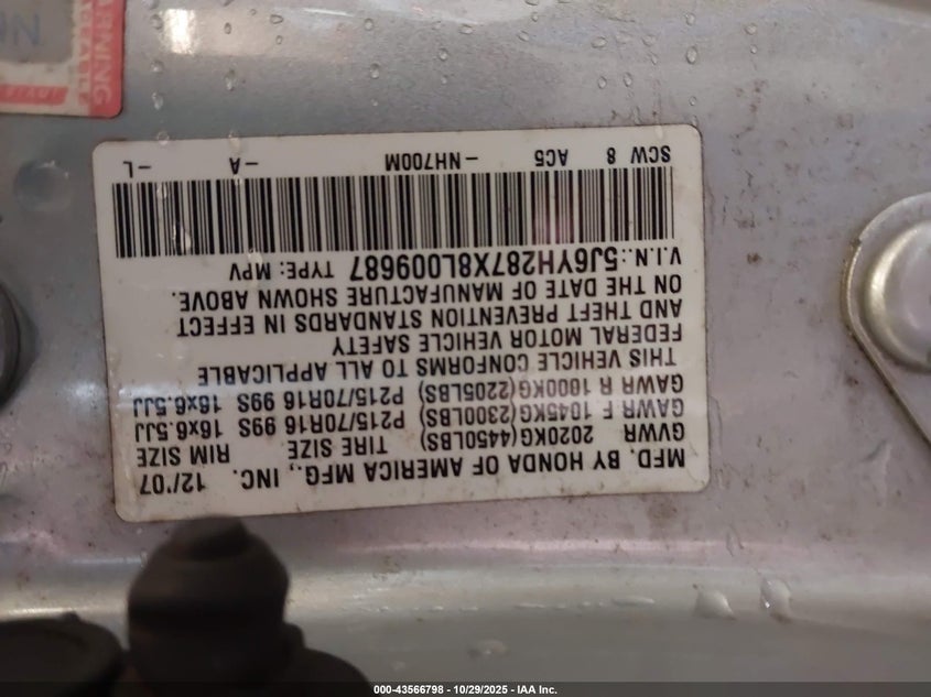 2008 Honda Element Ex VIN: 5J6YH287X8L009687 Lot: 43566798