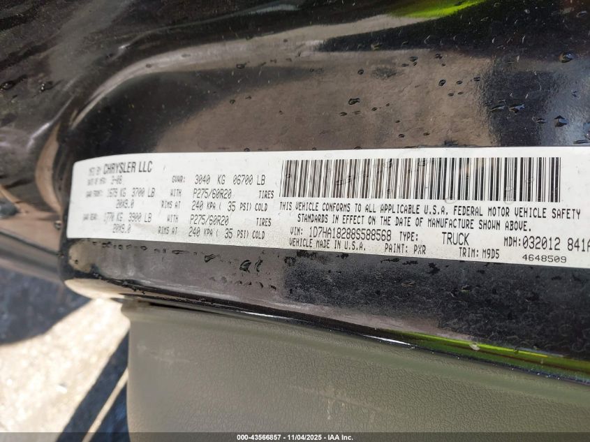 2008 Dodge Ram 1500 Slt VIN: 1D7HA18288S588568 Lot: 43566857