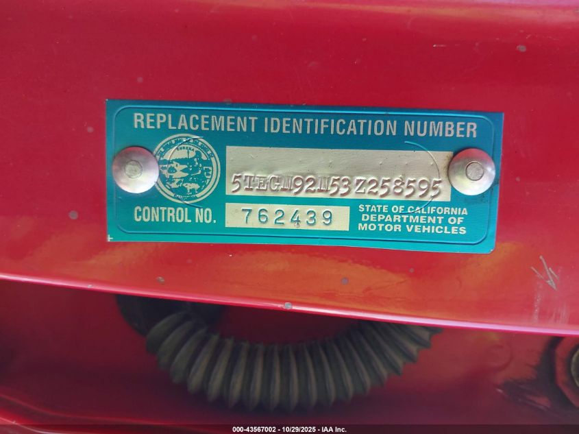 2003 Toyota Tacoma Prerunner V6 VIN: 5TEGN92N53Z258595 Lot: 43567002