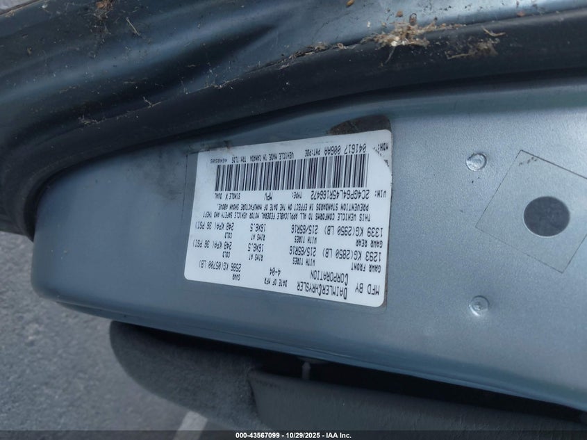 2005 Chrysler Town & Country Limited VIN: 2C4GP64L45R166472 Lot: 43567099