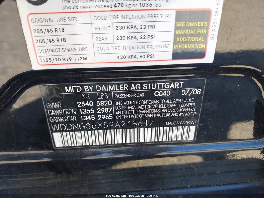 2009 Mercedes-Benz S 550 4Matic VIN: WDDNG86X59A248617 Lot: 43567135