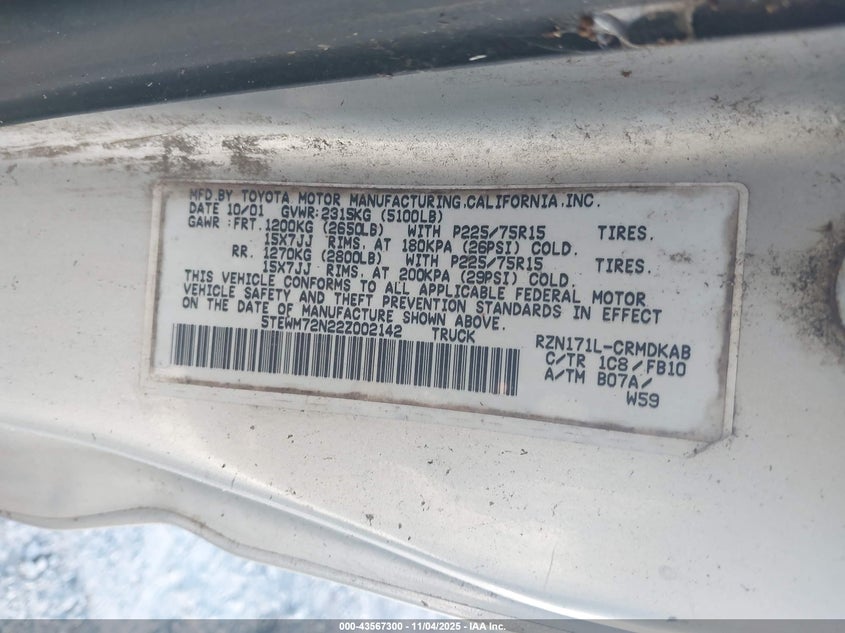 5TEWM72N22Z002142 2002 TOYOTA TACOMA photo no. 9