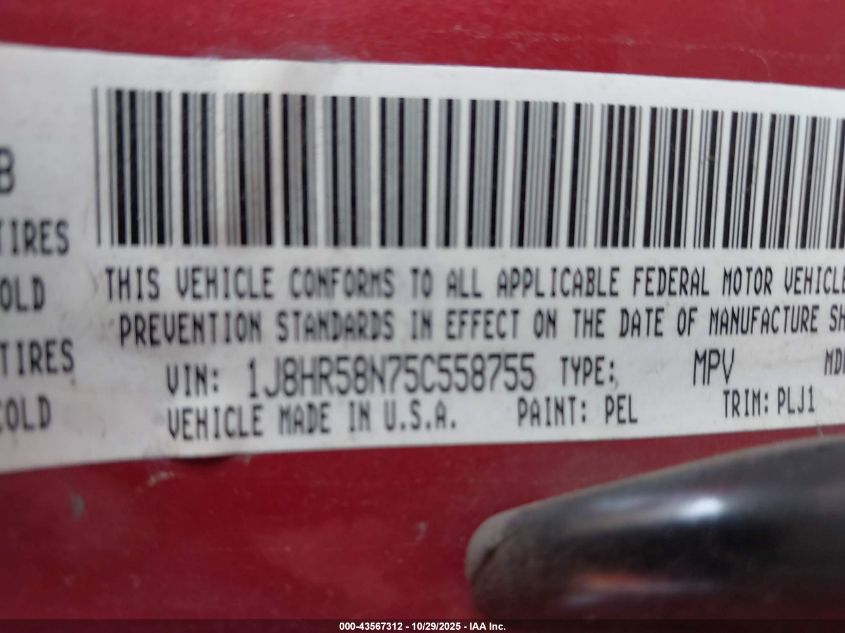 2005 Jeep Grand Cherokee Limited VIN: 1J8HR58N75C558755 Lot: 43567312