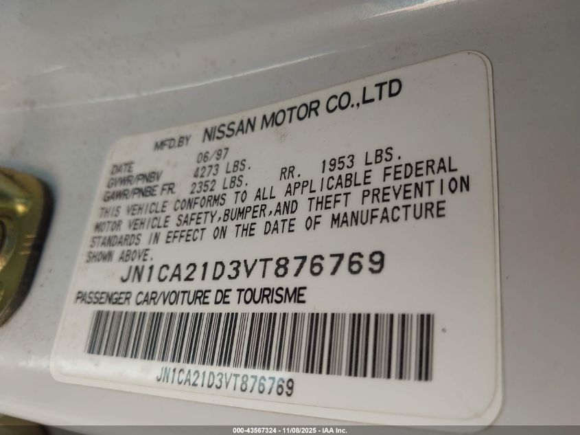 1997 Nissan Maxima Gle/Gxe/Se VIN: JN1CA21D3VT876769 Lot: 43567324