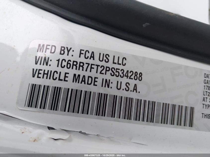 2023 Ram 1500 Classic Tradesman 4X4 6'4 Box VIN: 1C6RR7FT2PS534288 Lot: 43567325
