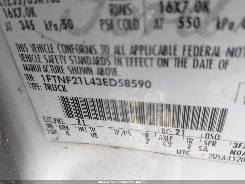 1FTNF21L43ED58590 2003 FORD F250 photo no. 9