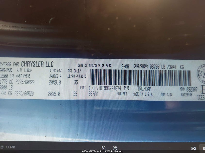 2009 Dodge Ram 1500 Slt/Sport VIN: 1D3HV18T99S724674 Lot: 43567549