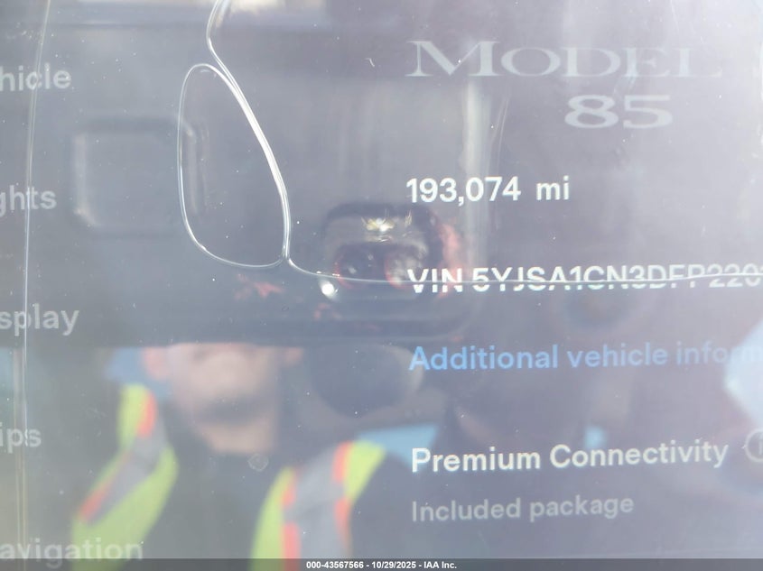 2013 Tesla Model S VIN: 5YJSA1CN3DFP22010 Lot: 43567566