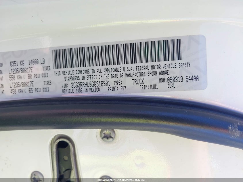 2016 Ram 3500 Lone Star VIN: 3C63RRHL0GG318901 Lot: 43567681