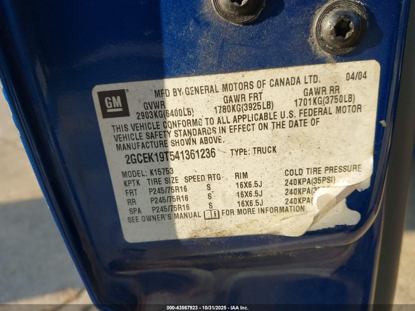 2004 Chevrolet Silverado 1500 Ls VIN: 2GCEK19T541361236 Lot: 43567923