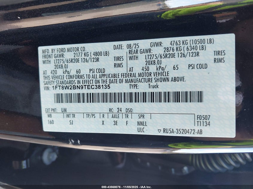 2026 Ford F-250 Lariat VIN: 1FT8W2BN9TEC38135 Lot: 43568076