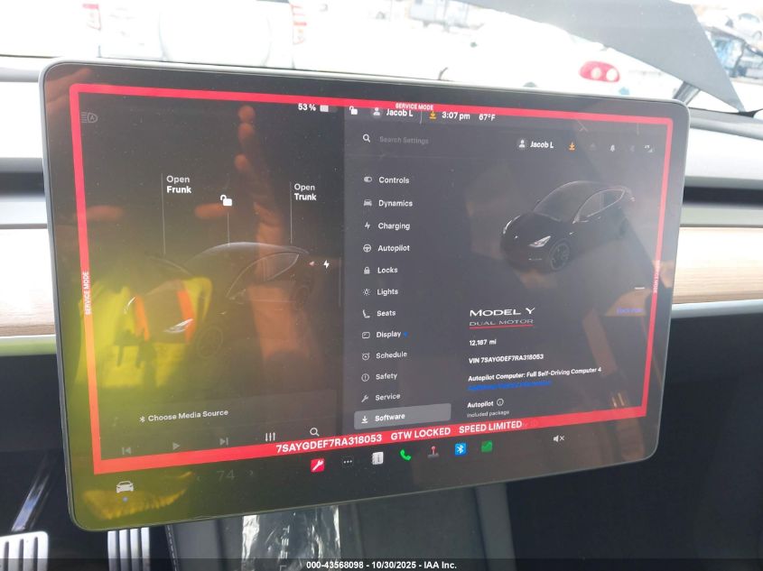 2024 Tesla Model Y Performance Dual Motor All-Wheel Drive VIN: 7SAYGDEF7RA318053 Lot: 43568098