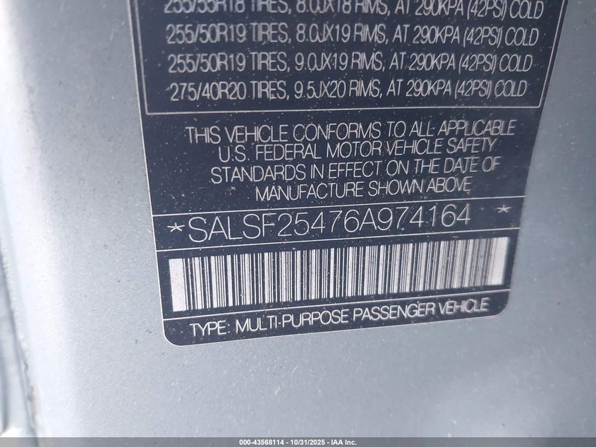 2006 Land Rover Range Rover Sport Hse VIN: SALSF25476A974164 Lot: 43568114