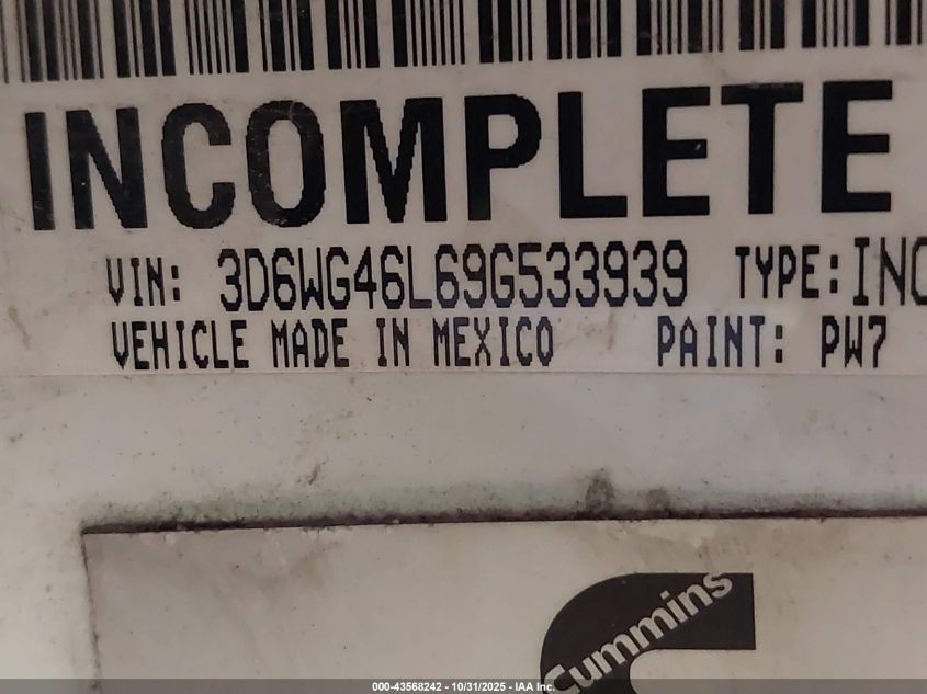 2009 Dodge Ram 3500 Hd Chassis St/Slt VIN: 3D6WG46L69G533939 Lot: 43568242