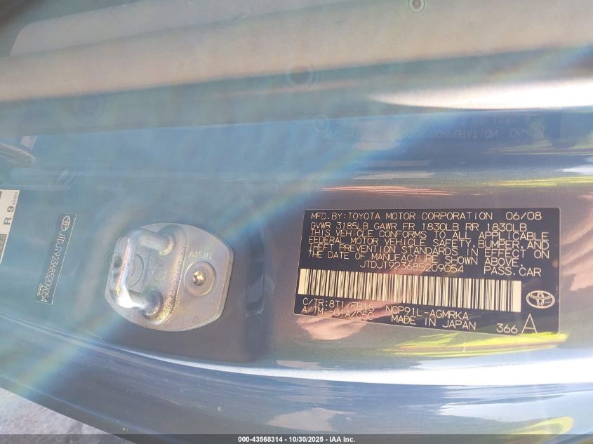 2008 Toyota Yaris VIN: JTDJT923685209054 Lot: 43568314