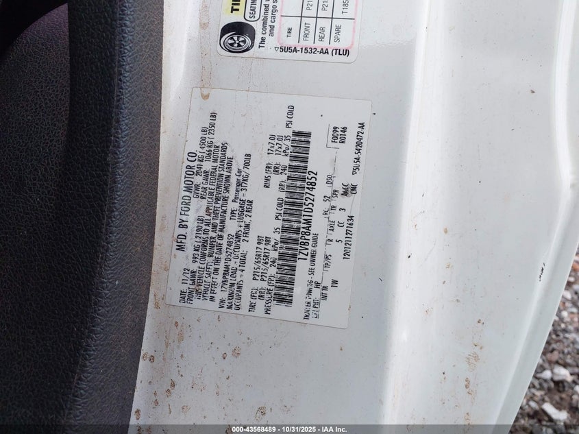 2013 Ford Mustang V6 VIN: 1ZVBP8AM1D5274852 Lot: 43568489