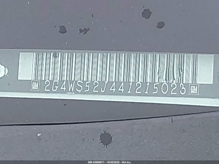 2004 Buick Century VIN: 2G4WS52J441215023 Lot: 43568571