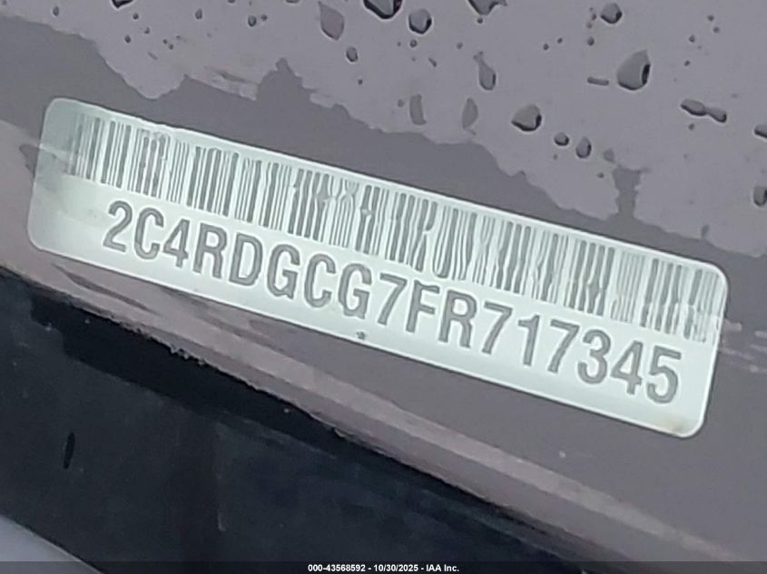 2015 Dodge Grand Caravan Sxt VIN: 2C4RDGCG7FR717345 Lot: 43568592