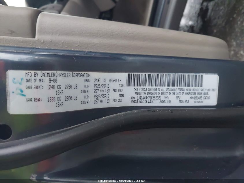 2001 Jeep Grand Cherokee Laredo VIN: 1J4GW48N71C552321 Lot: 43568682