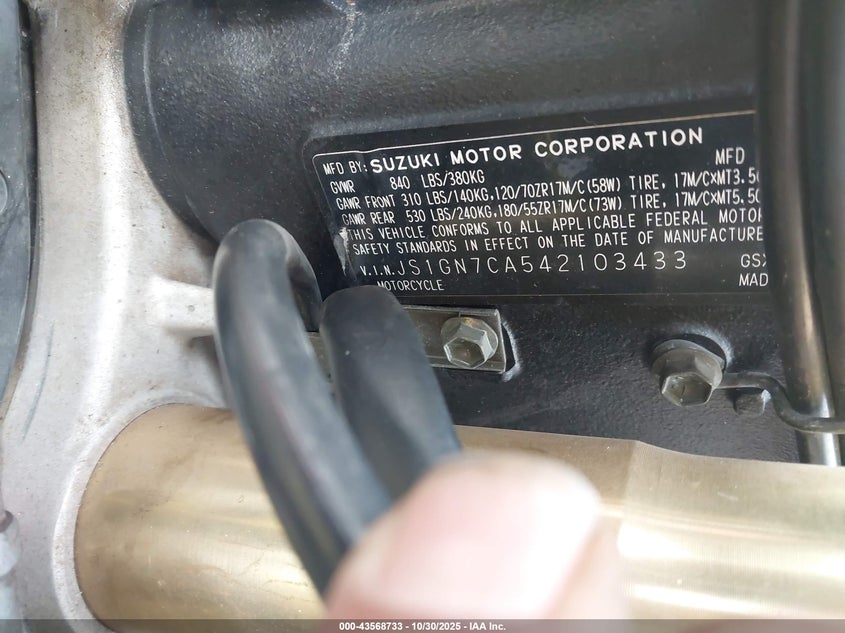 2004 Suzuki Gsx-R600 K VIN: JS1GN7CA542103433 Lot: 43568733