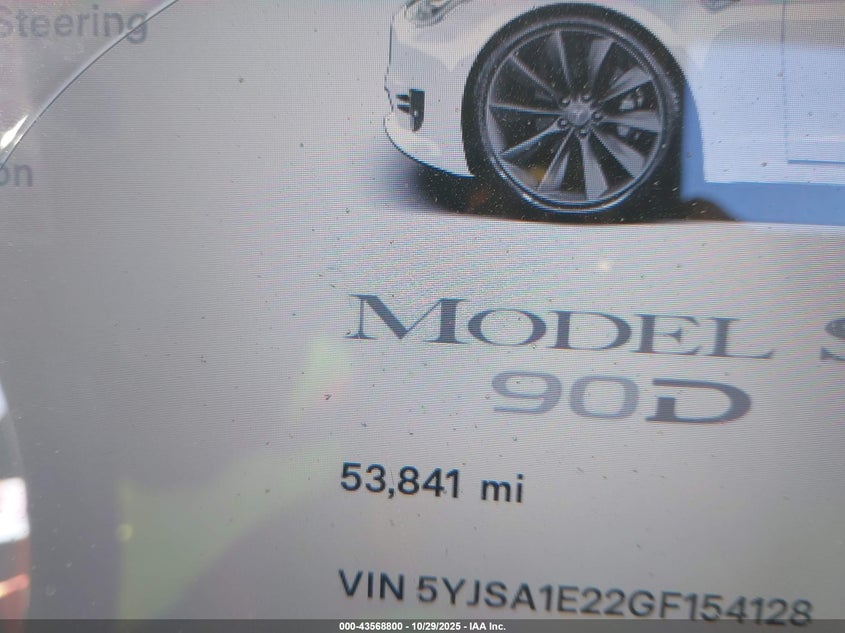 2016 Tesla Model S 60D/70D/75D/85D/90D VIN: 5YJSA1E22GF154128 Lot: 43568800