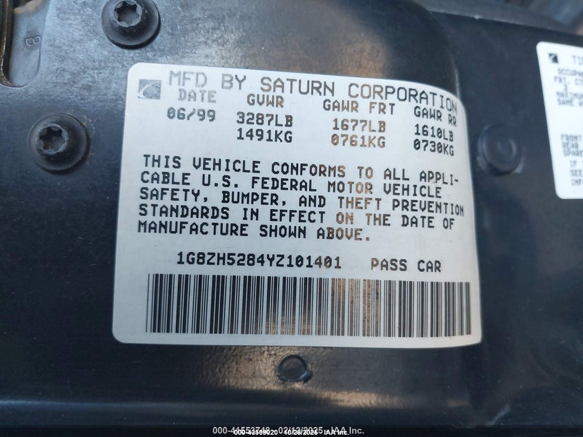 2000 Saturn Sl1 VIN: 1G8ZH5284YZ101401 Lot: 43569020