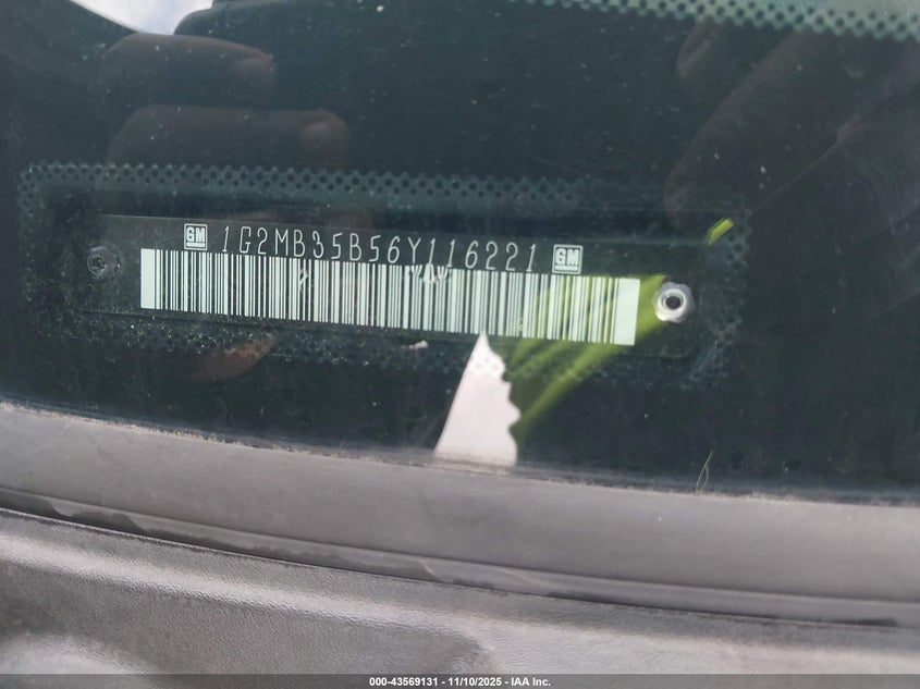 2006 Pontiac Solstice VIN: 1G2MB35B56Y116221 Lot: 43569131