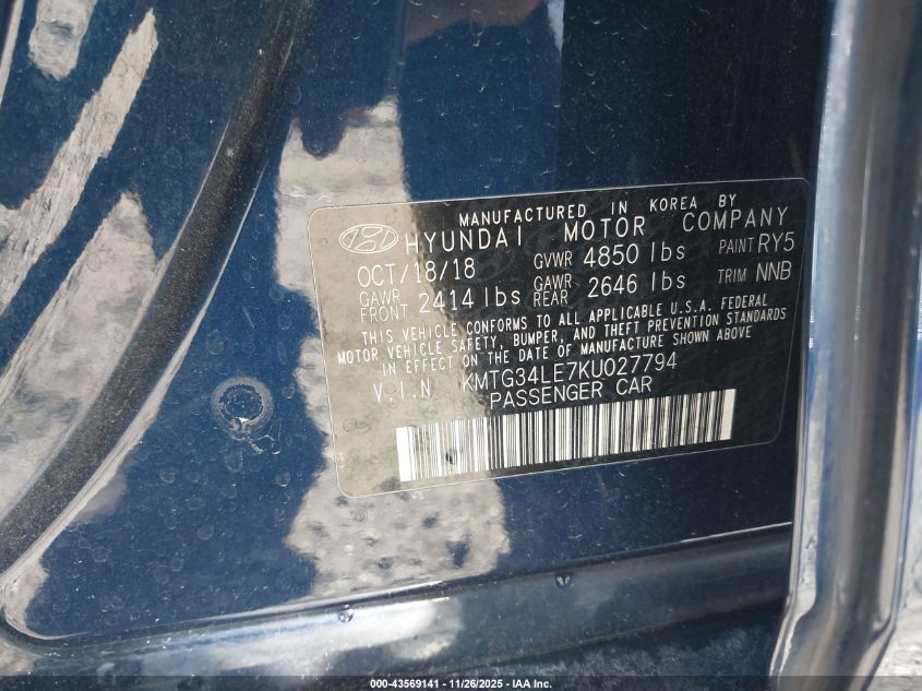 2019 Genesis G70 3.3T Advanced VIN: KMTG34LE7KU027794 Lot: 43569141
