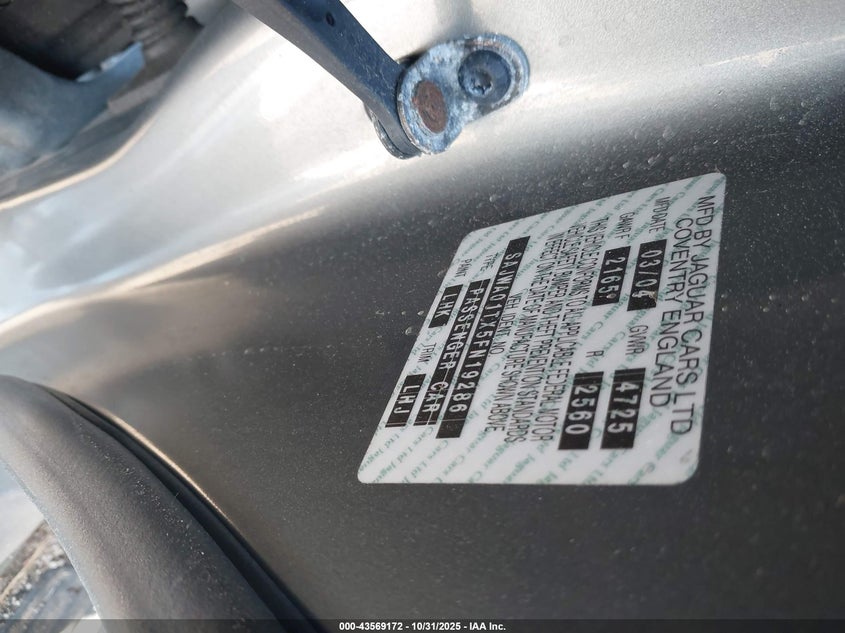 2005 Jaguar S-Type 3.0L V6 VIN: SAJWA01TX5FN19286 Lot: 43569172