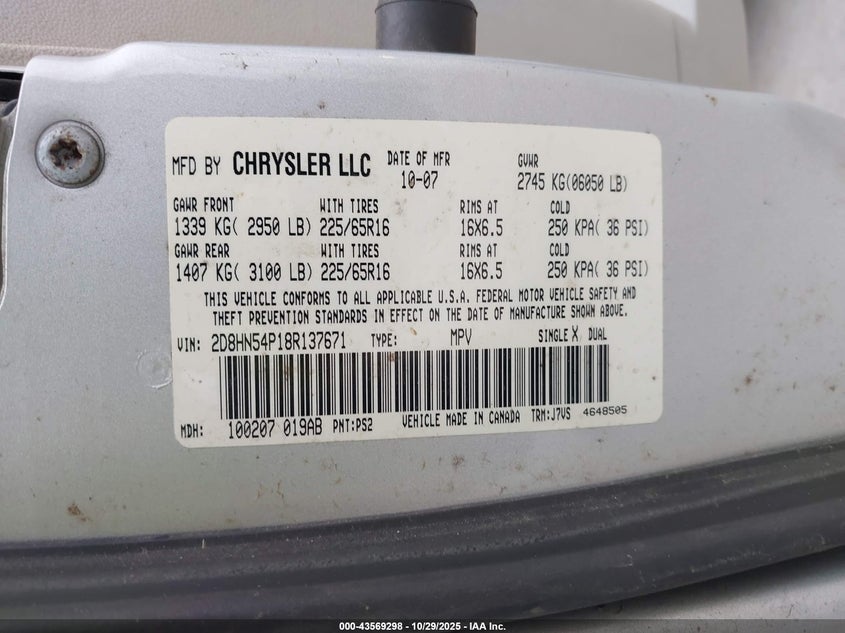 2008 Dodge Grand Caravan Sxt VIN: 2D8HN54P18R137671 Lot: 43569298