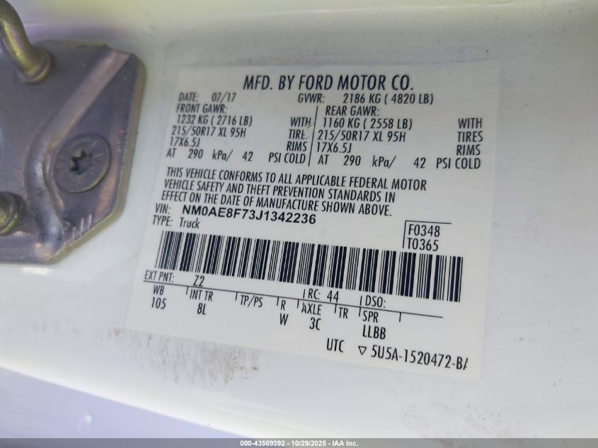 2018 Ford Transit Connect Xlt VIN: NM0AE8F73J1342236 Lot: 43569392