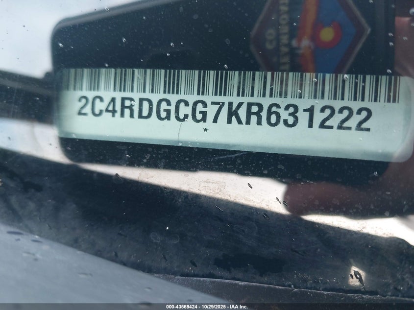 2019 Dodge Grand Caravan Sxt VIN: 2C4RDGCG7KR631222 Lot: 43569424