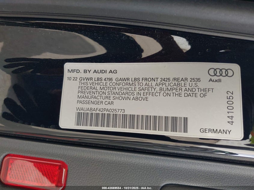 2023 Audi A4 Premium 40 Tfsi Quattro S Tronic VIN: WAUABAF42PA025773 Lot: 43569554