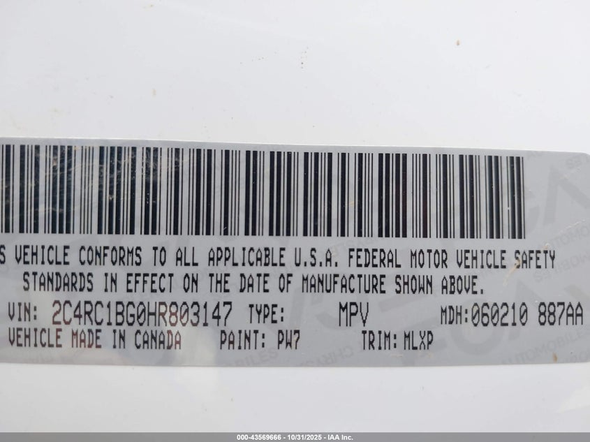 2017 Chrysler Pacifica Touring-L VIN: 2C4RC1BG0HR803147 Lot: 43569666