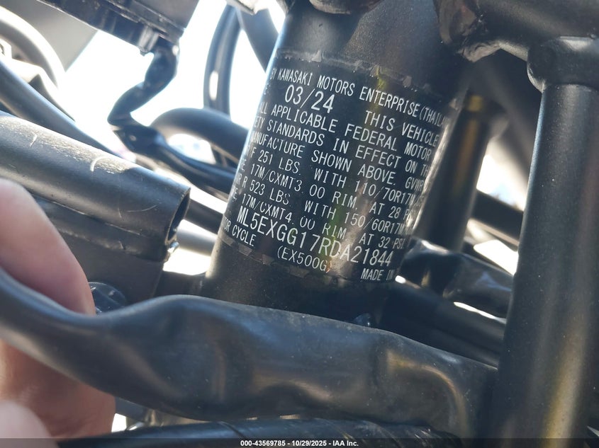 2024 Kawasaki Ex500 VIN: ML5EXGG17RDA21844 Lot: 43569785
