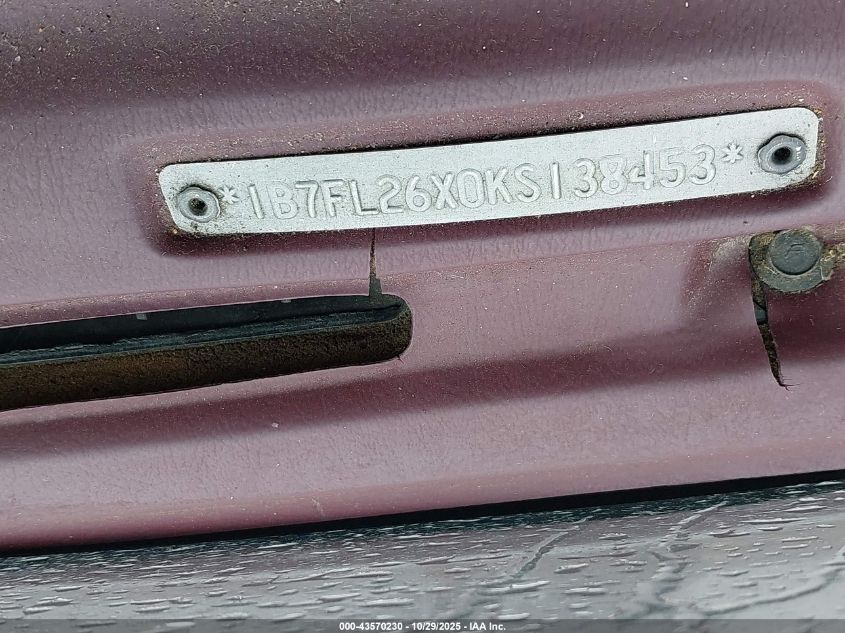 1989 Dodge Dakota VIN: 1B7FL26X0KS138453 Lot: 43570230