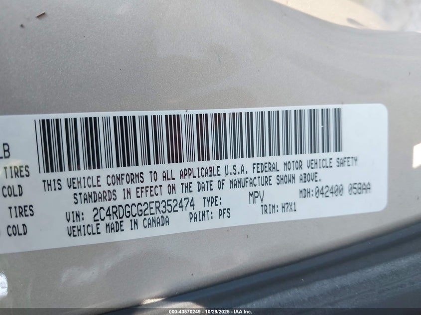 2014 Dodge Grand Caravan Sxt VIN: 2C4RDGCG2ER352474 Lot: 43570249