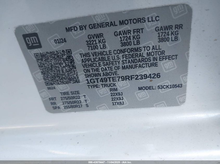 2024 GMC Sierra 3500Hd VIN: 1GT49TE79RF239426 Lot: 43570447
