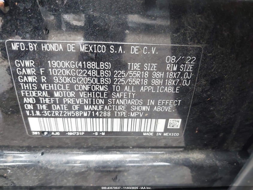 2023 HONDA HR-V AWD SPORT 3CZRZ2H58PM714288