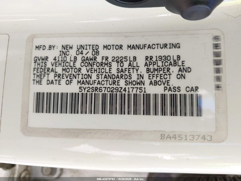 2009 Pontiac Vibe Gt VIN: 5Y2SR67029Z417751 Lot: 43570763