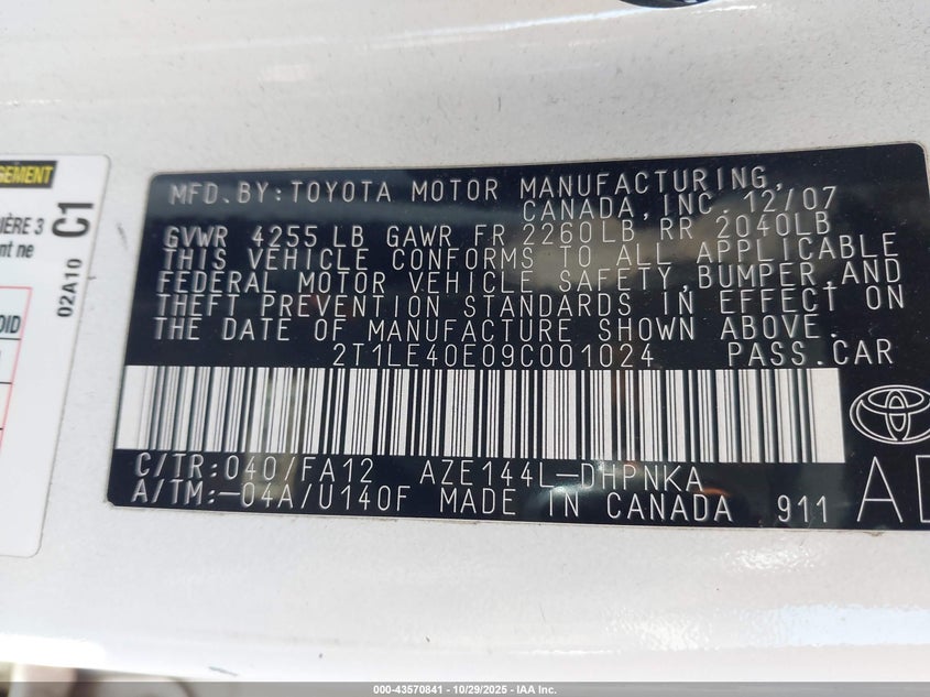 2T1LE40E09C001024 2009 TOYOTA MATRIX photo no. 9