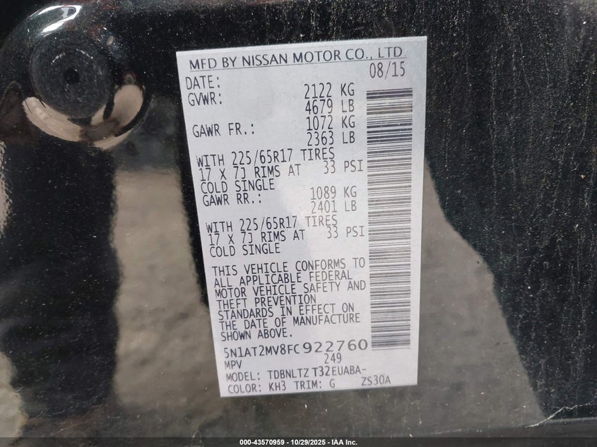 2015 NISSAN ROGUE SV - 5N1AT2MV8FC922760