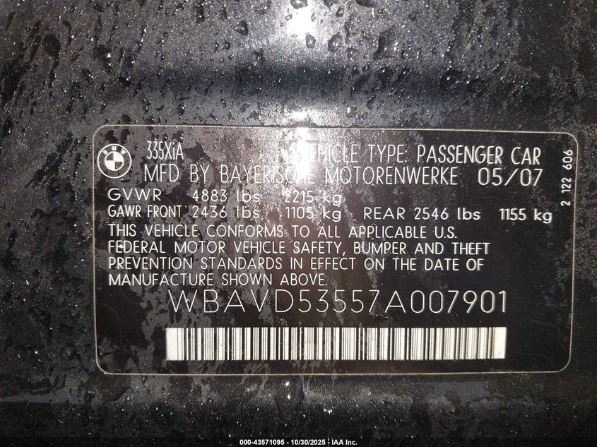 WBAVD53557A007901 2007 BMW 3ER photo no. 9