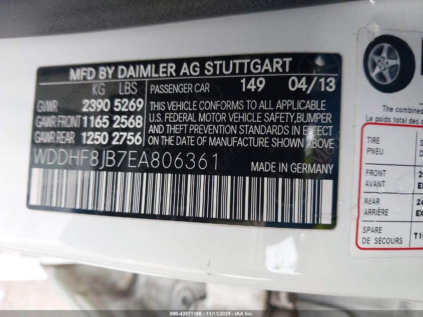 2014 Mercedes-Benz E 350 4Matic VIN: WDDHF8JB7EA806361 Lot: 43571186