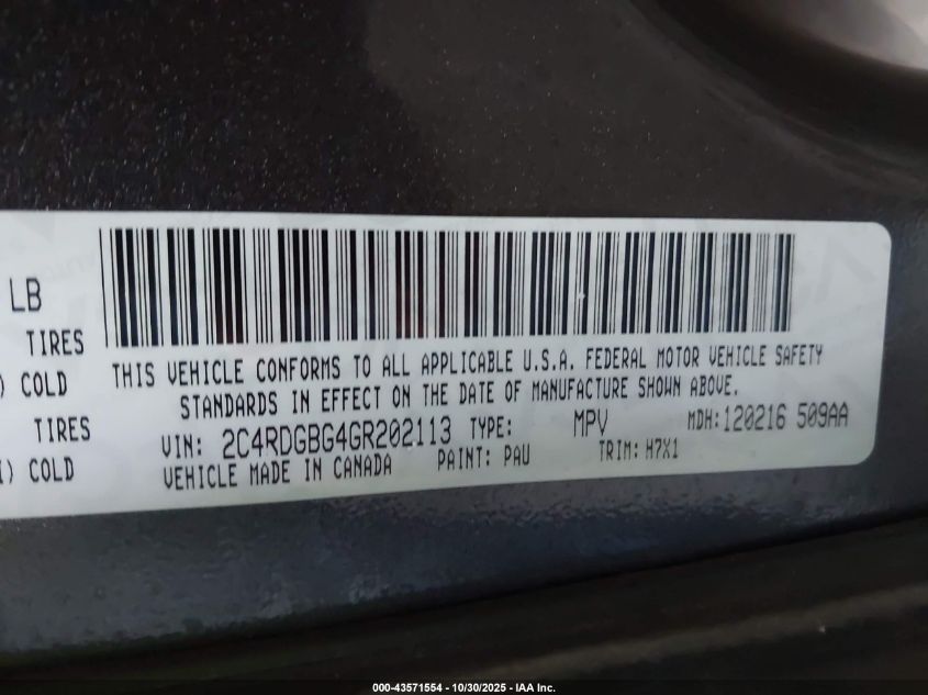 2016 Dodge Grand Caravan Se VIN: 2C4RDGBG4GR202113 Lot: 43571554